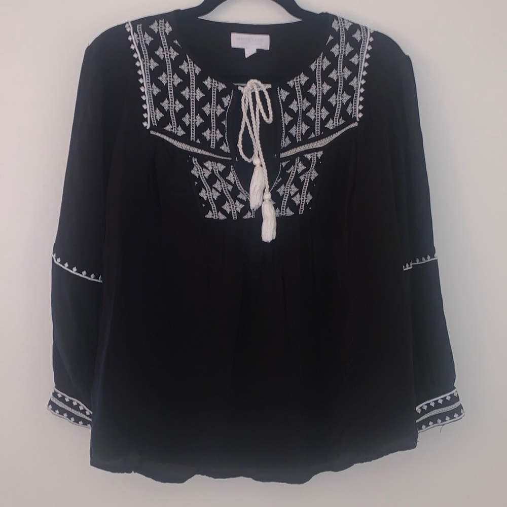 White Company White Label Black Peasant Top US Size 12.